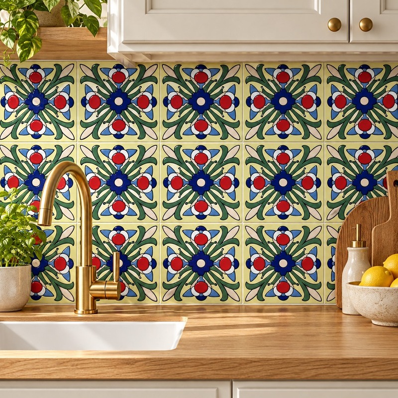 100x100mm Blue Floral Cross Tiles TQ39-CN1226
