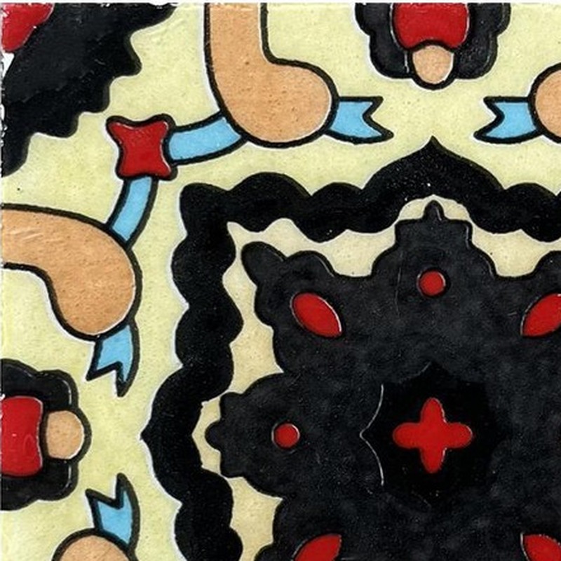 100x100mm Black Red Ornamental Star Tiles TQ39-CN1228