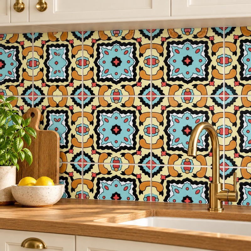 100x100mm Pale Blue Ornamental Star Tiles TQ39-CN1229