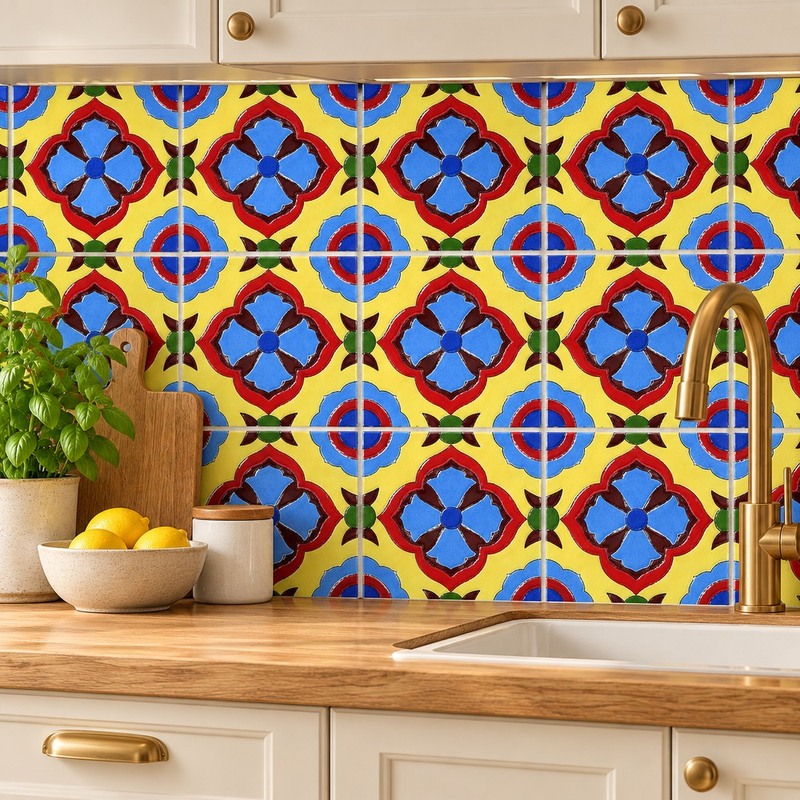 100x100mm Blue Red Medallion Tiles TQ39-CN1231