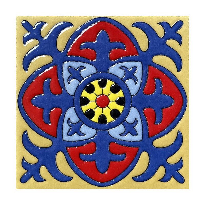 100x100mm Blue Red Floral Scroll Tiles TQ39-CN1232