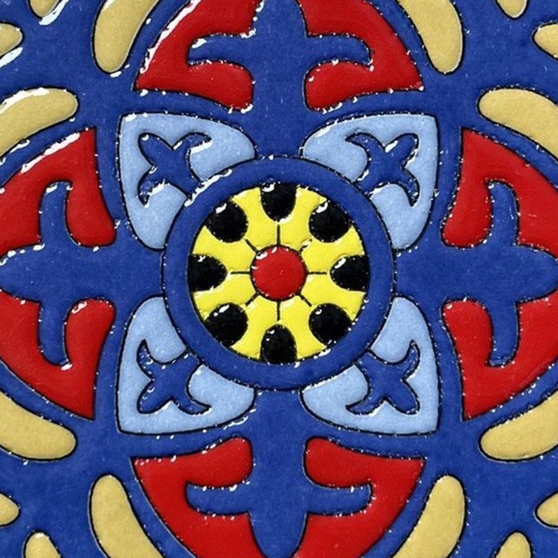 100x100mm Blue Red Floral Scroll Tiles TQ39-CN1232