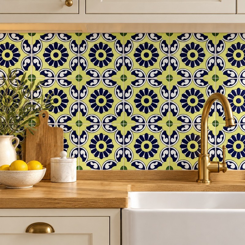 100x100mm Navy Yellow Flower Tiles TQ39-CN1233
