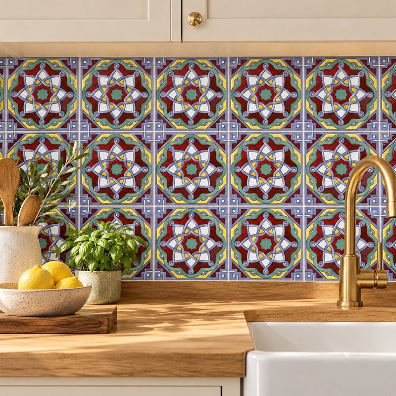 100x100mm Blue Interlaced Medallion Tiles TQ39-CN1234