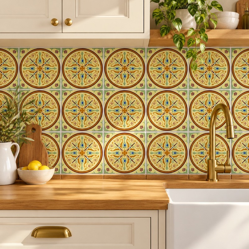100x100mm Cream Floral Medallion Tiles TQ39-CN1235