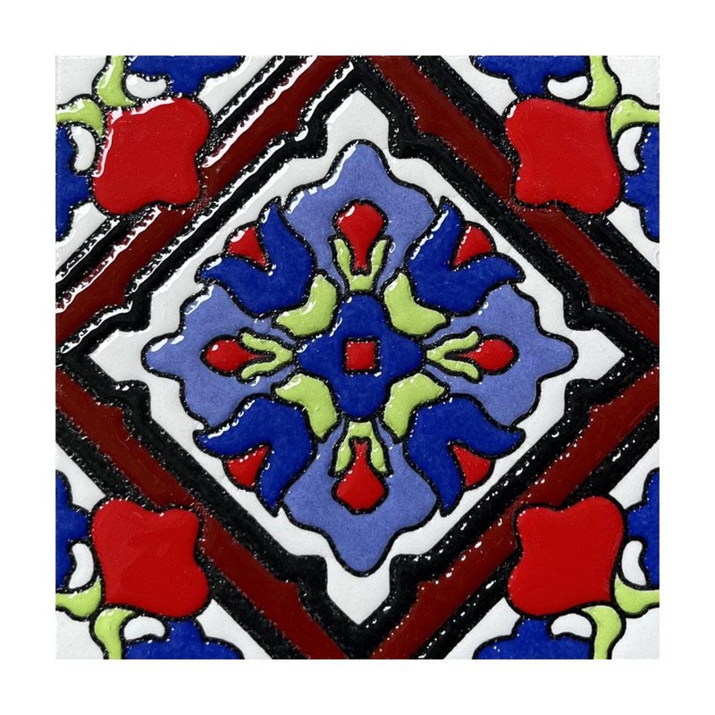 100x100mm Red Blue Ornamental Diamond Tiles TQ39-CN1237