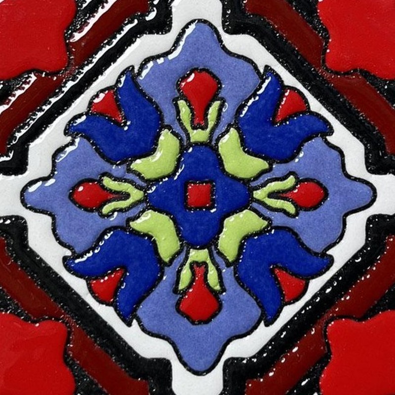 100x100mm Red Blue Ornamental Diamond Tiles TQ39-CN1237