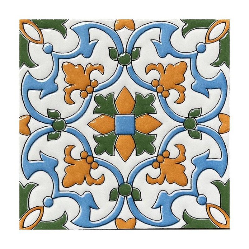 100x100mm Blue Ochre Floral Scroll Tiles TQ39-CN1239