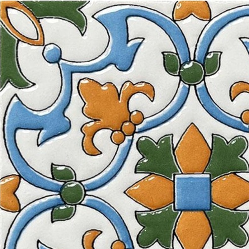 100x100mm Blue Ochre Floral Scroll Tiles TQ39-CN1239