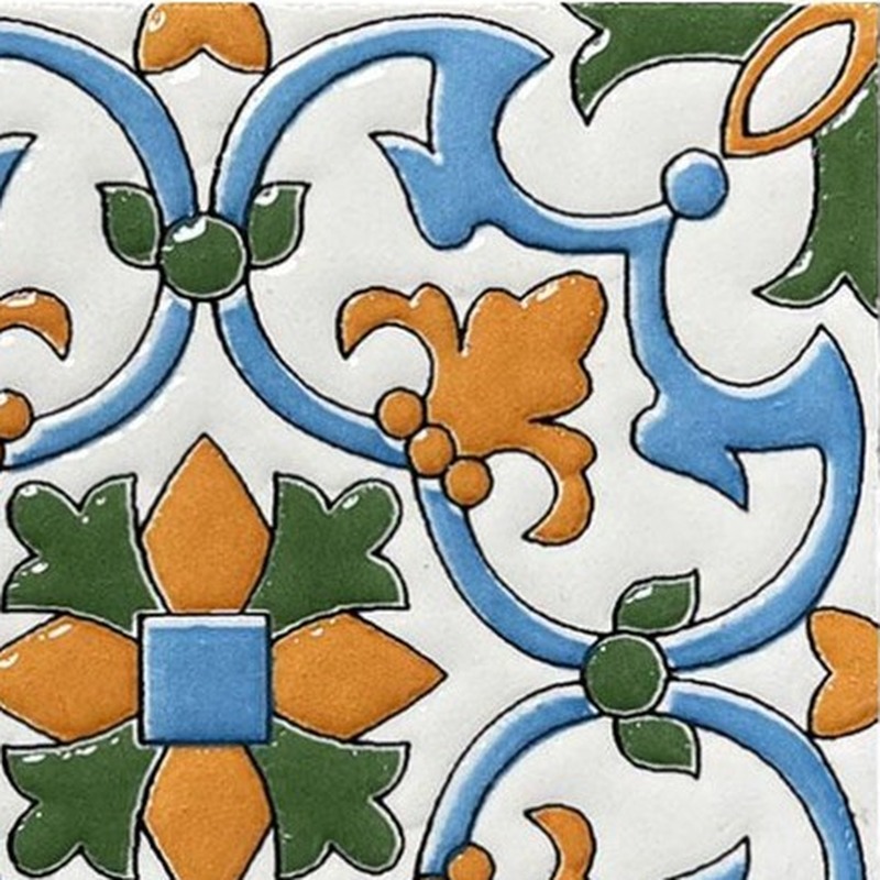 100x100mm Blue Ochre Floral Scroll Tiles TQ39-CN1239
