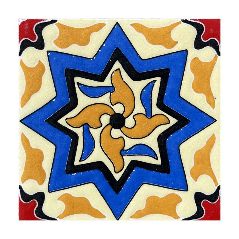 100x100mm Orange Blue Ornamental Star Tiles TQ39-CN1240