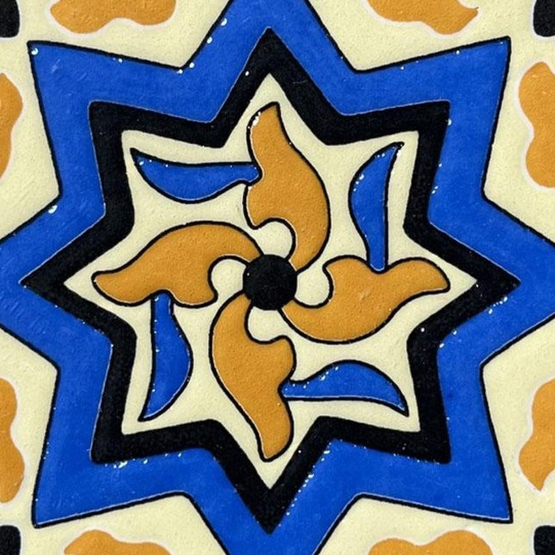 100x100mm Orange Blue Ornamental Star Tiles TQ39-CN1240