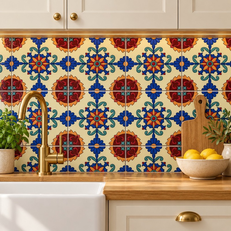 100x100mm Multicolour Floral Tiles TQ39-CN1243