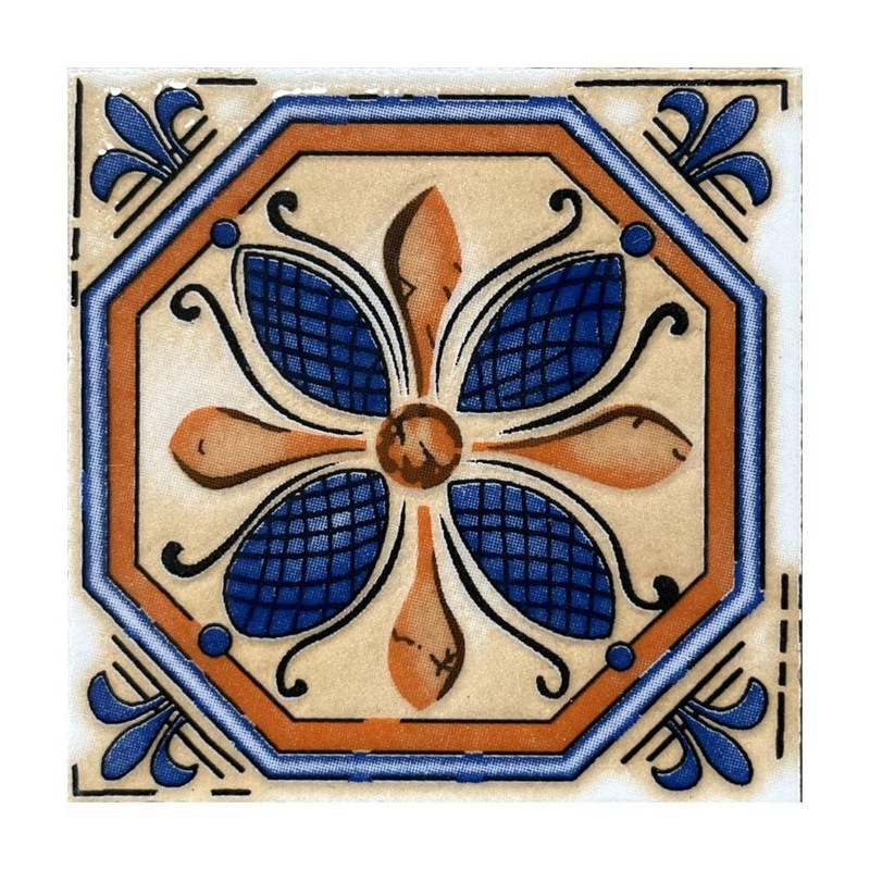 100x100mm Blue Ochre Flower Tiles TQ39-CN1244