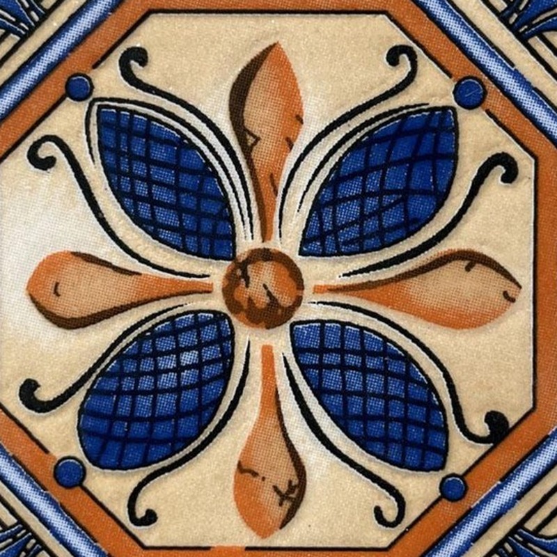 100x100mm Blue Ochre Flower Tiles TQ39-CN1244