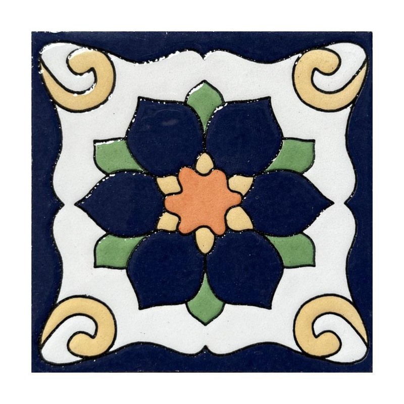 100x100mm Navy Cream Floral Tiles TQ39-CN1245