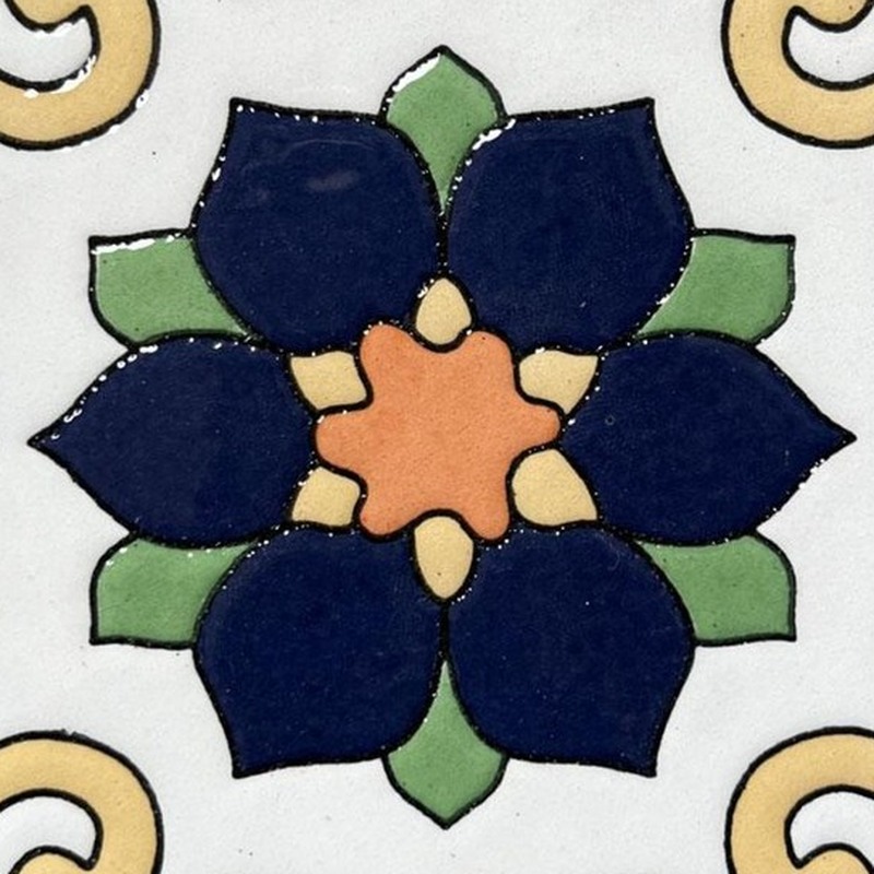 100x100mm Navy Cream Floral Tiles TQ39-CN1245