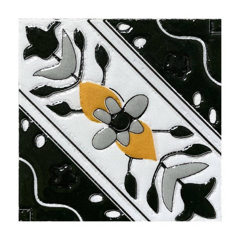 100x100mm Black White Diagonal Floral Tiles TQ39-CN1246