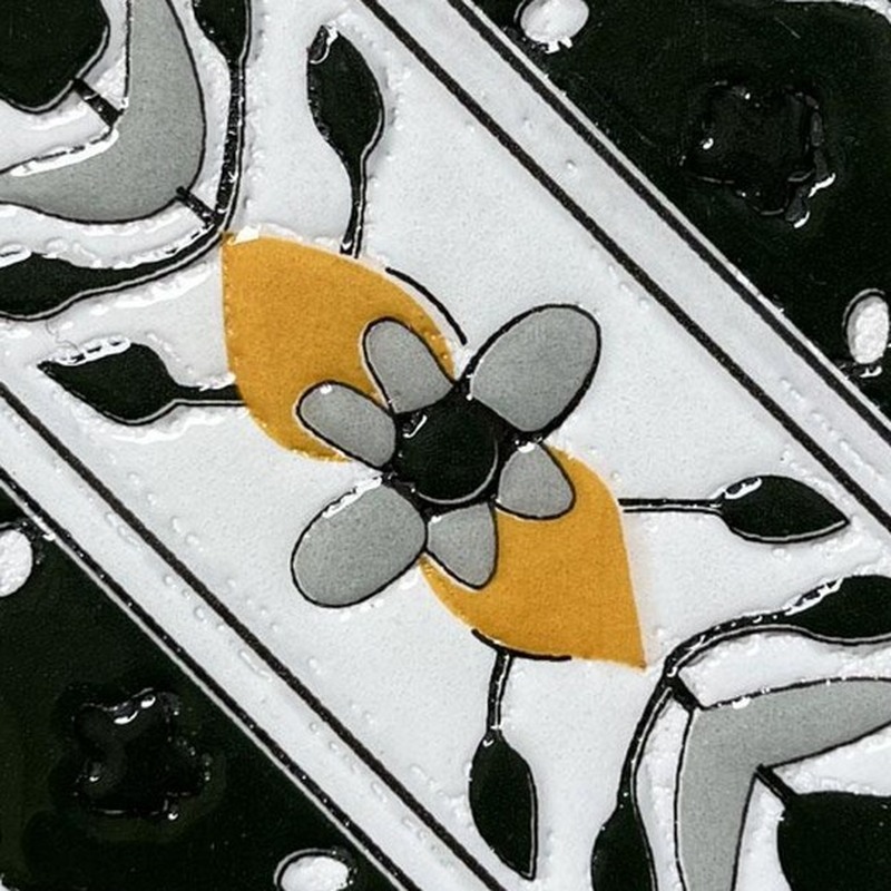 100x100mm Black White Diagonal Floral Tiles TQ39-CN1246