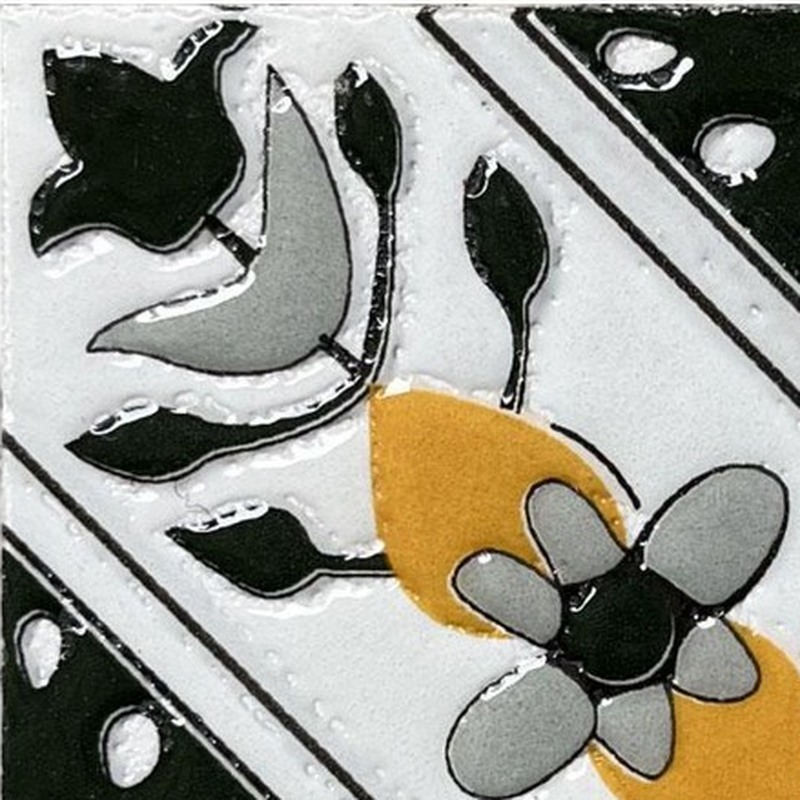 100x100mm Black White Diagonal Floral Tiles TQ39-CN1246