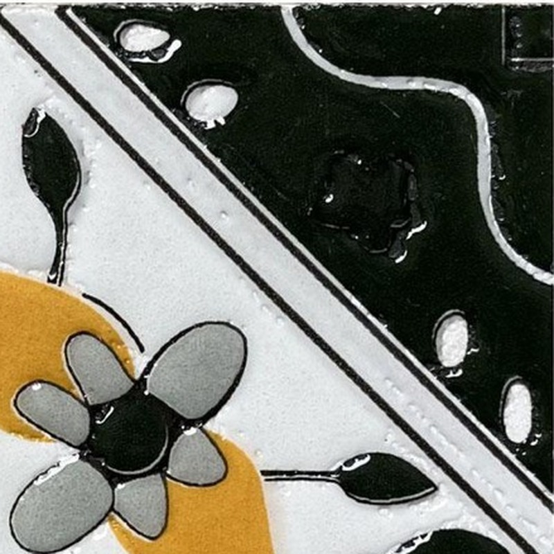 100x100mm Black White Diagonal Floral Tiles TQ39-CN1246