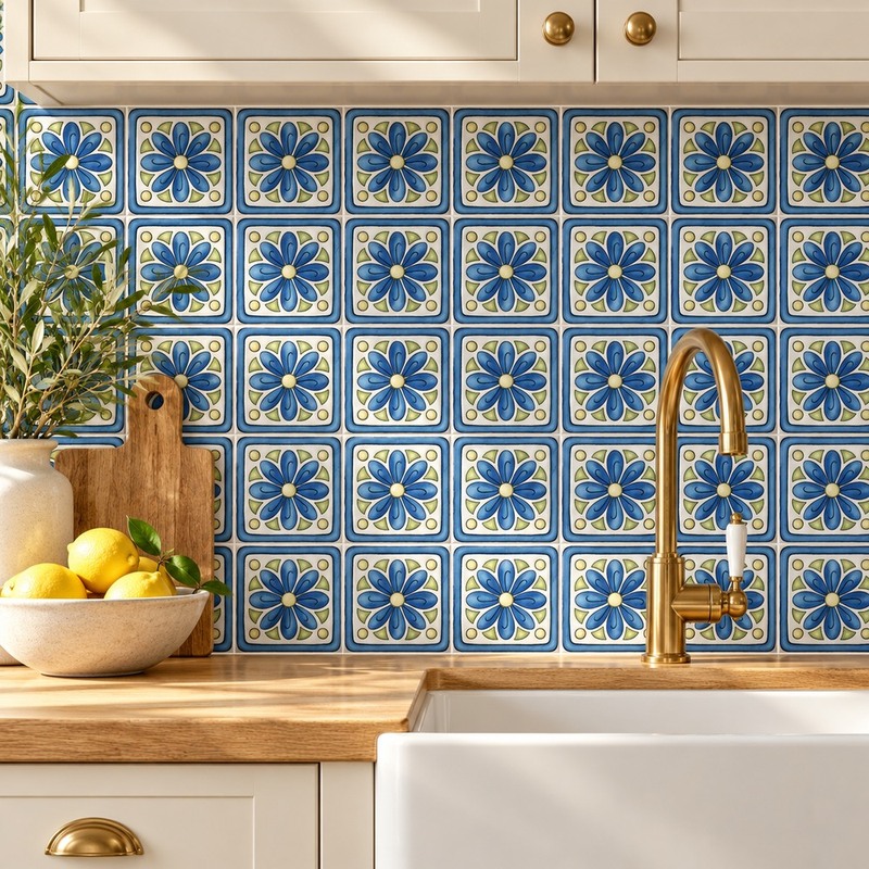 100x100mm Blue Petal Flower Tiles TQ39-CN1247