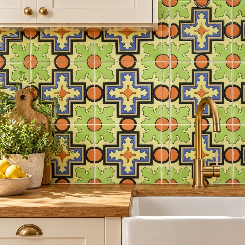 100x100mm Green Ochre Cross Tiles TQ39-CN1248