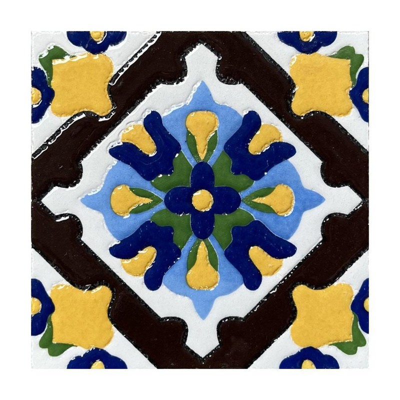 100x100mm Blue Ochre Floral Diamond Tiles TQ39-CN1250