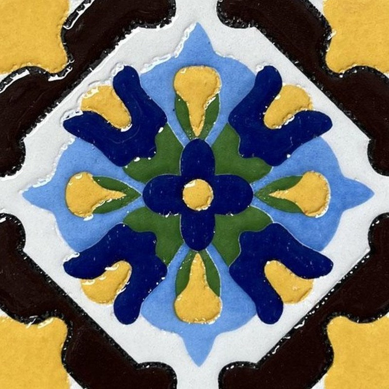 100x100mm Blue Ochre Floral Diamond Tiles TQ39-CN1250