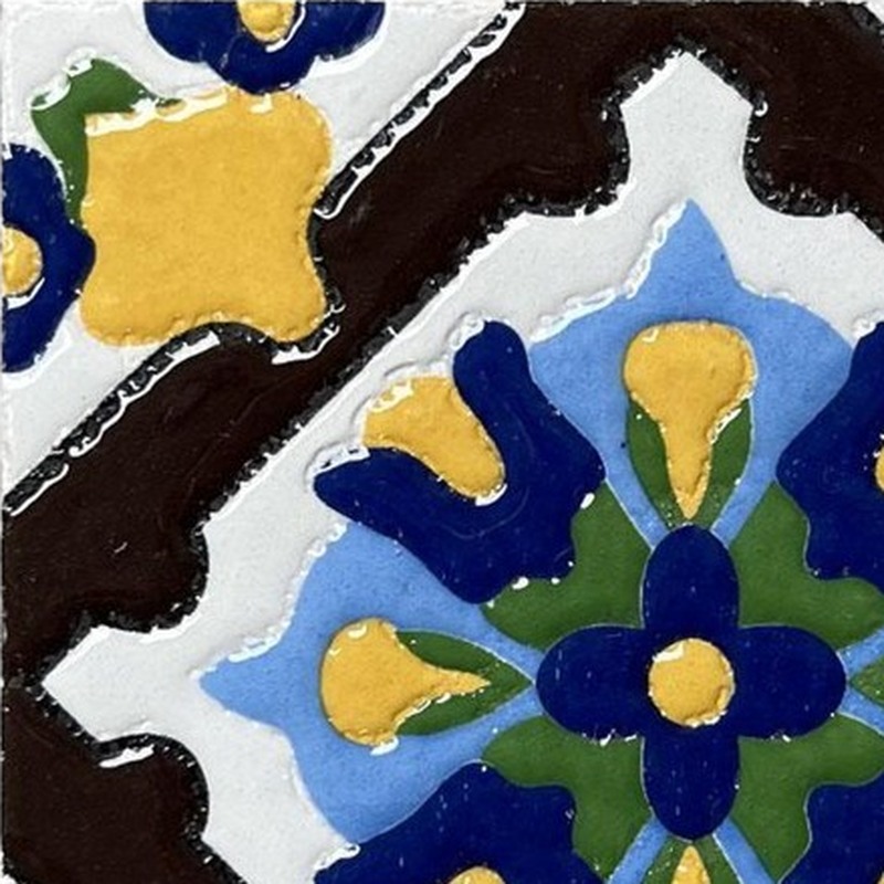 100x100mm Blue Ochre Floral Diamond Tiles TQ39-CN1250