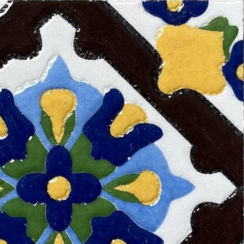 100x100mm Blue Ochre Floral Diamond Tiles TQ39-CN1250