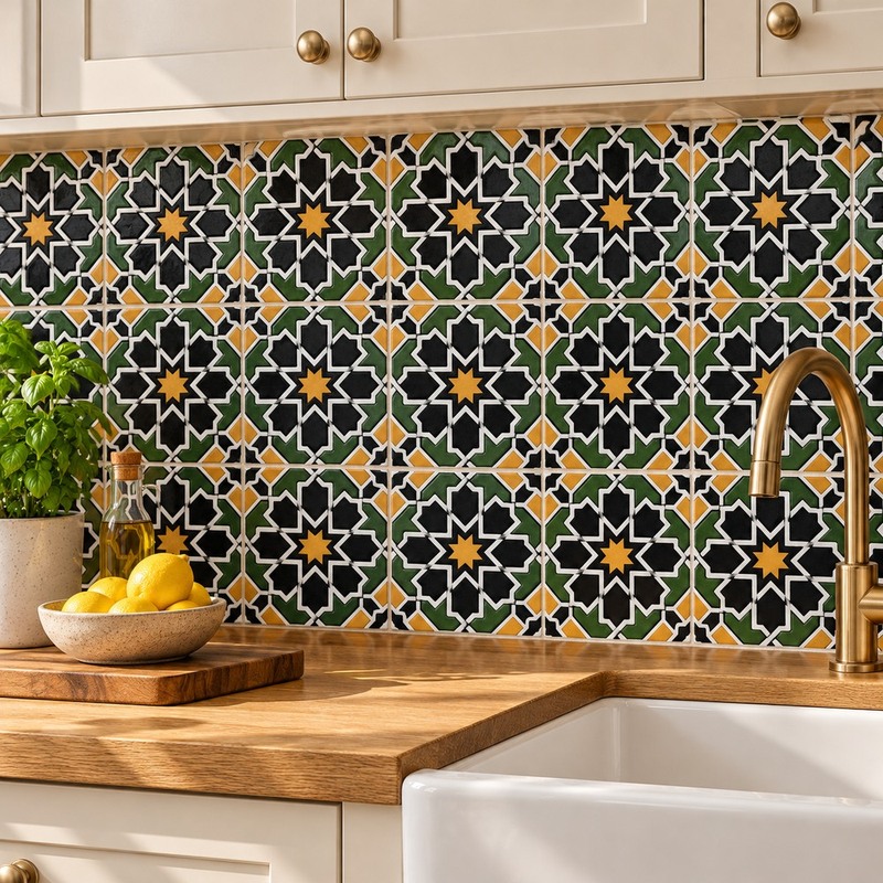 100x100mm Black White Star Geometry Tiles TQ39-CN1251