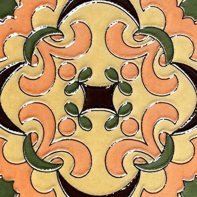 100x100mm Green Peach Floral Scroll Tiles TQ39-CN1253