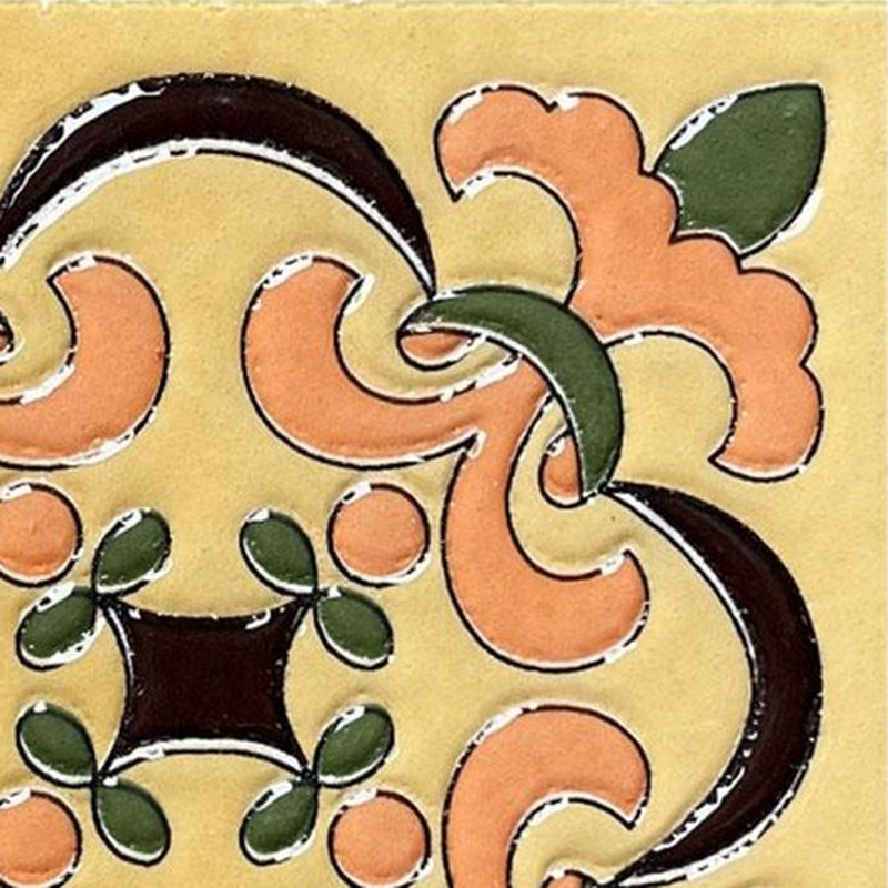 100x100mm Green Peach Floral Scroll Tiles TQ39-CN1253