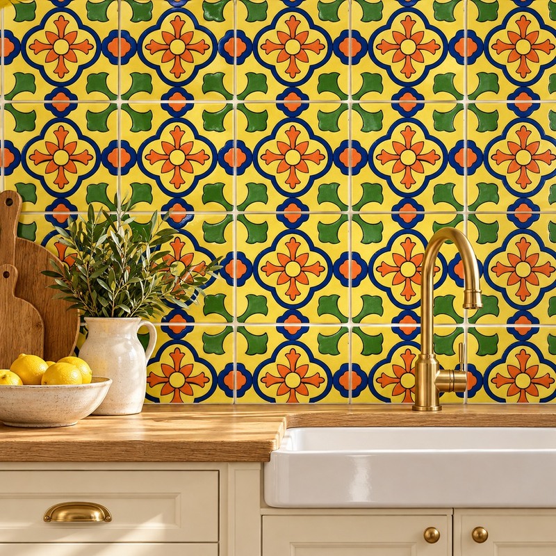 100x100mm Yellow Green Flower Tiles TQ39-CN1255