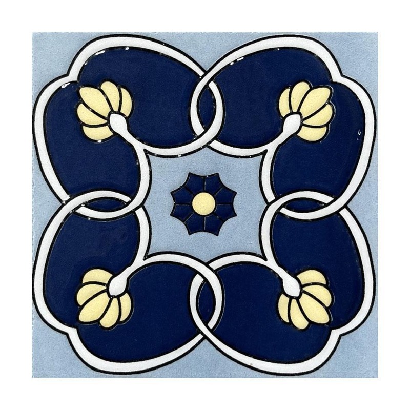 100x100mm Navy Cream Vine Tiles TQ39-CN1256