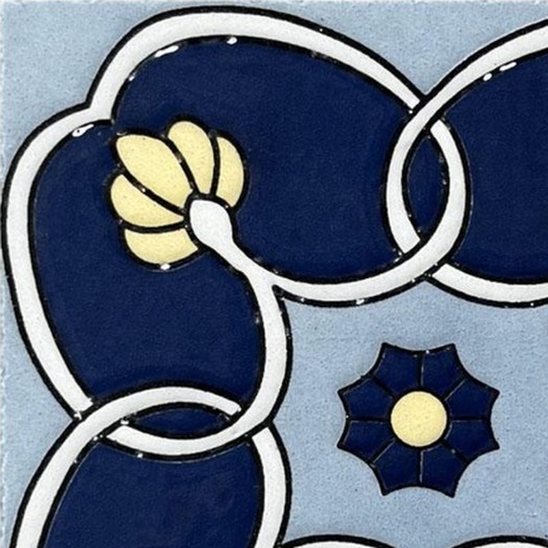 100x100mm Navy Cream Vine Tiles TQ39-CN1256