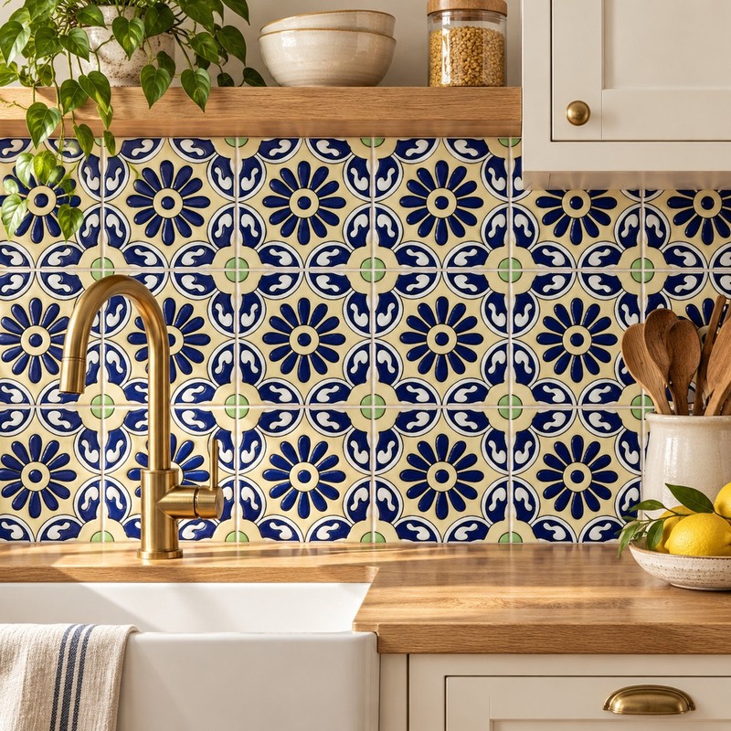 100x100mm Blue Yellow Daisy Tiles TQ39-CN1257