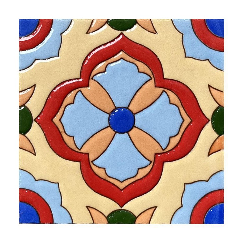 100x100mm Orange Blue Floral Diamond Tiles TQ39-CN1258