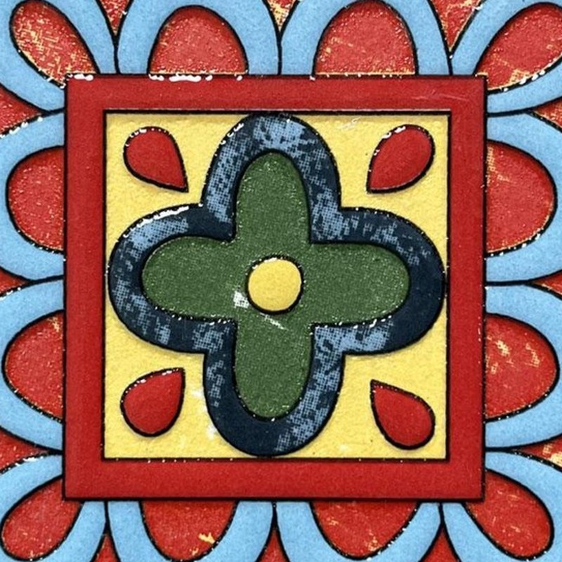 100x100mm Blue Red Ornamental Frame Tiles TQ39-CN1272