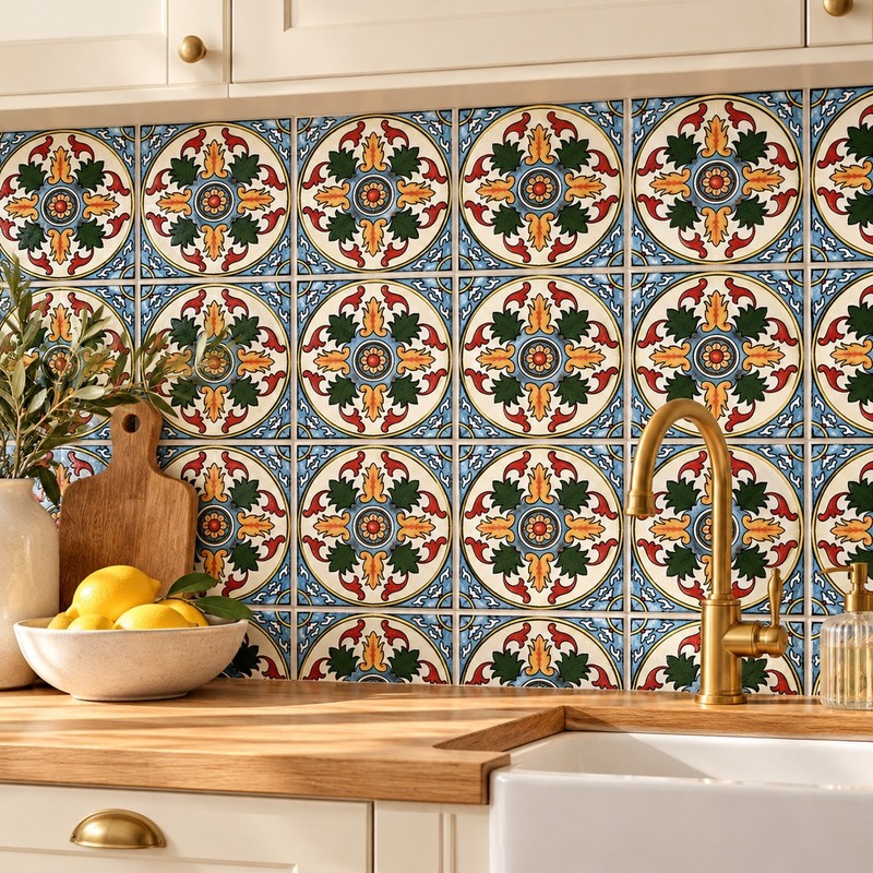 100x100mm Cream Floral Medallion Tiles TQ39-CN1274