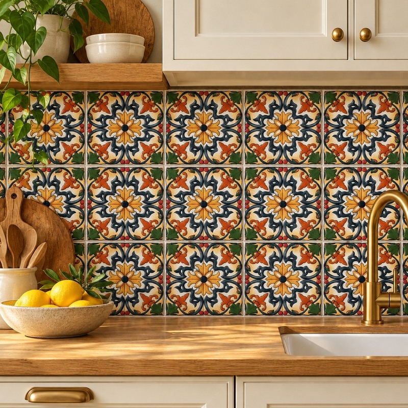 100x100mm Orange Cream Floral Tiles TQ39-CN1278