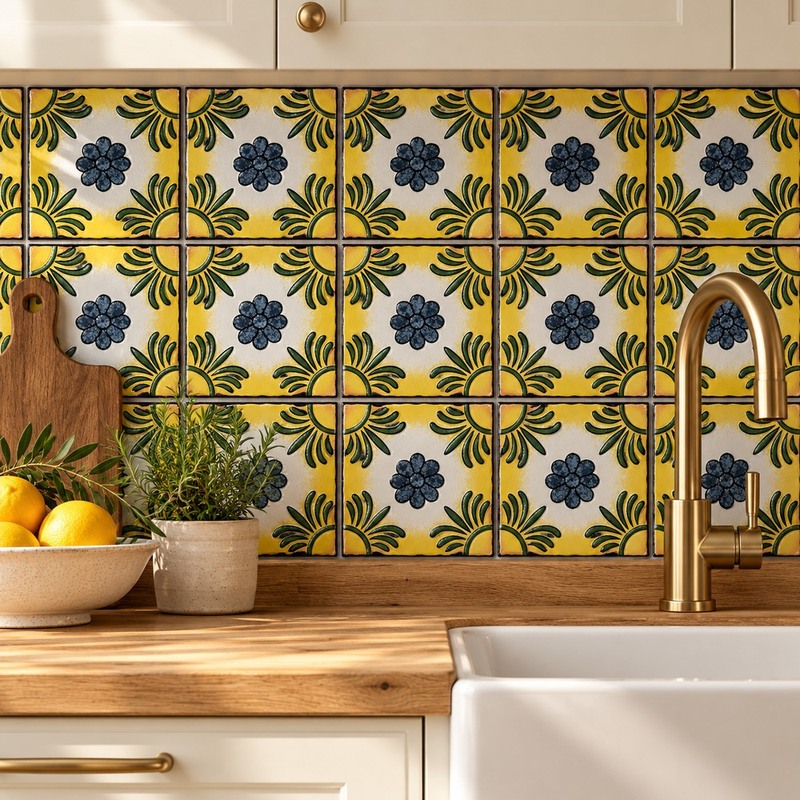 100x100mm Black Cream Floral Corner Tiles TQ39-CN1280