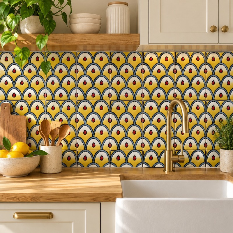 100x100mm Blue Yellow Scallop Tiles TQ39-CN1281