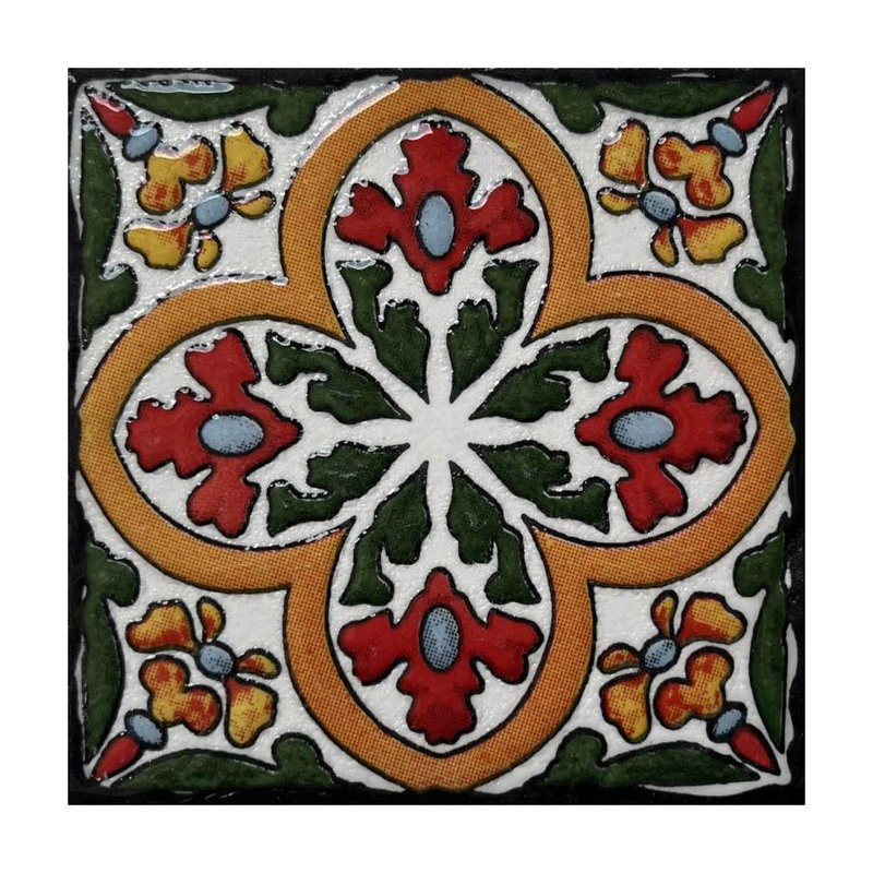100x100mm Red Cream Ornamental Flower Tiles TQ39-CN1285