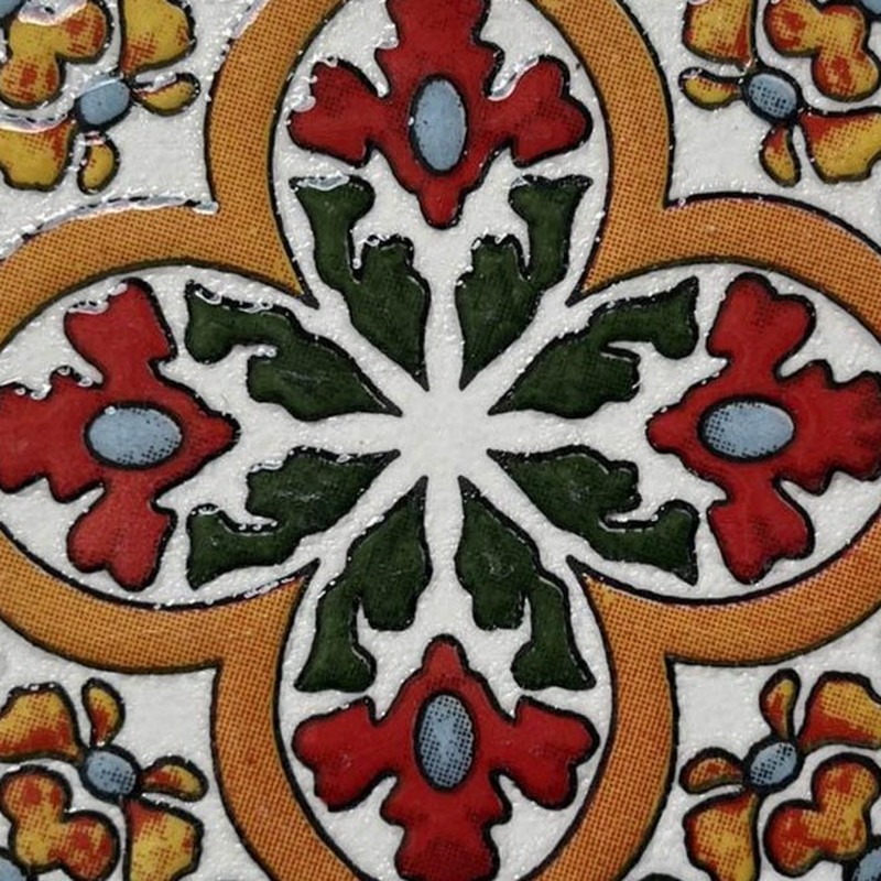 100x100mm Red Cream Ornamental Flower Tiles TQ39-CN1285