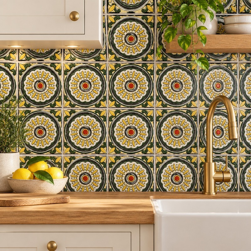 100x100mm Cream Grey Medallion Tiles TQ39-CN1287