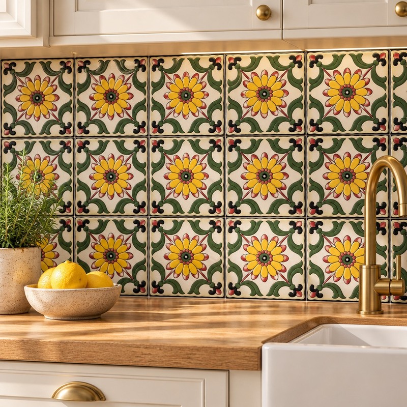 100x100mm Cream Botanical Flower Tiles TQ39-CN1288