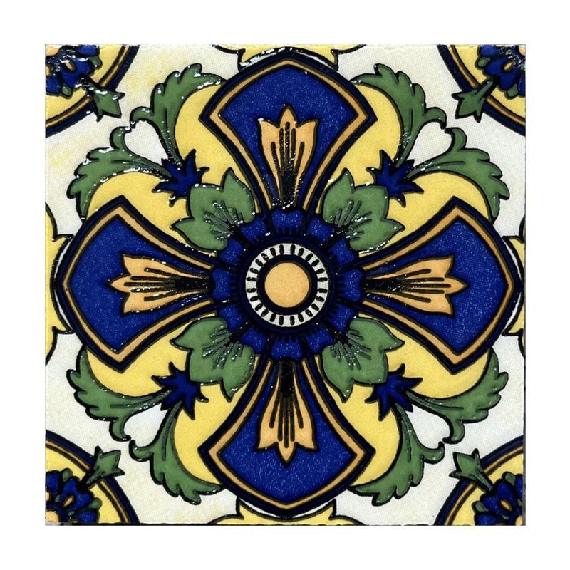 100x100mm Navy Yellow Floral Diamond Tiles TQ39-CN1356