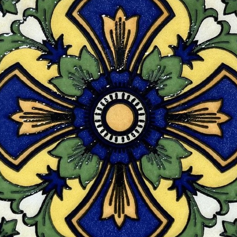 100x100mm Navy Yellow Floral Diamond Tiles TQ39-CN1356